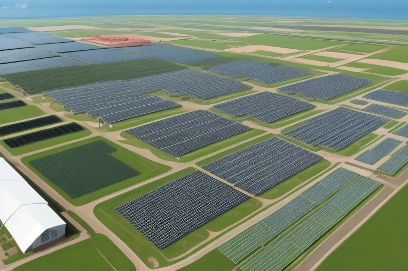 مزارع بزرگ پنلهای خورشیدی در فضای باز برای تولید برق تجدیدپذیر